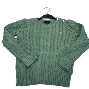 Ralph Lauren Girls Kids Cotton Cable Knit Pullover Sweater Sage Green Sz 6